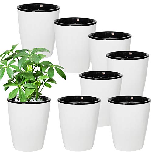 OJYUDD 8 Pack 4 Inch Self Watering Plastic Planter with Inner Pot White Flower Plant PotModern Decorative Flower Pot for All House PlantsFlowersHerbsAfrican Violets