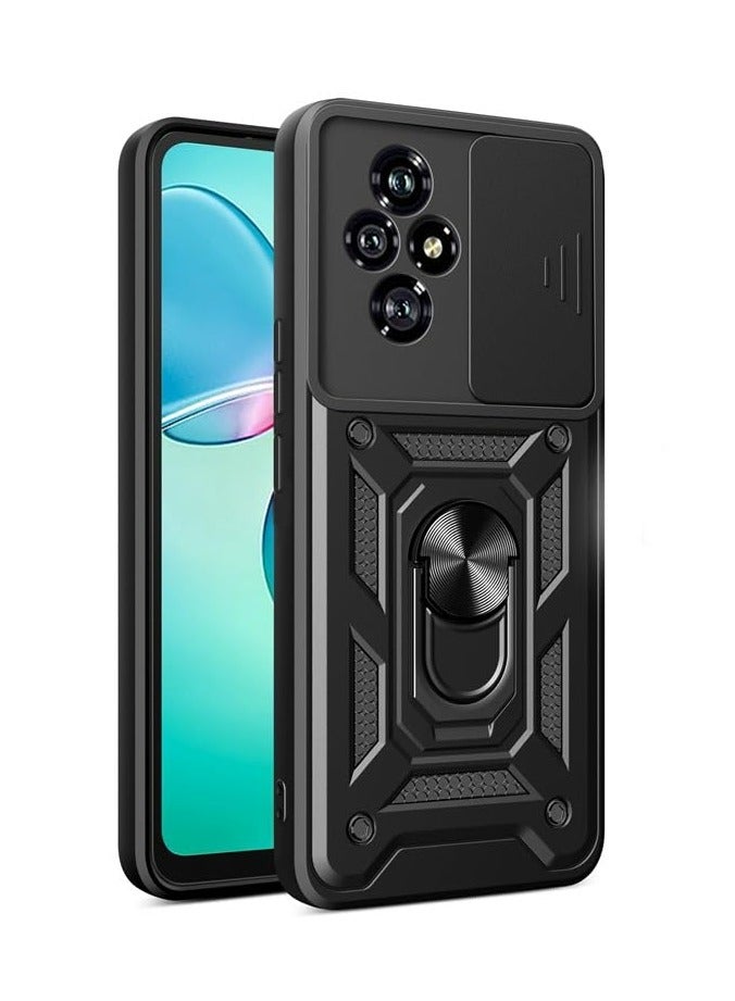 هونور 200 برو 5G الهاتف المحمول حالة الغطاء ، انزلاق الكاميرا عدسة تغطية + 360 درجة قوس الدورية خاتم + دعم المغناطيسي سيارة صدمة برهان الهاتف المحمول حالة هونور 200 برو 5G ، أسود - Image 1