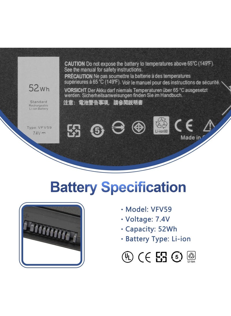 Laptop Battery Replacement VFV59 – 7.4V 52Wh – Compatible with Dell Latitude E7240 / E7250 / WD52H / F3G33 / 451-BBFW - Image 4