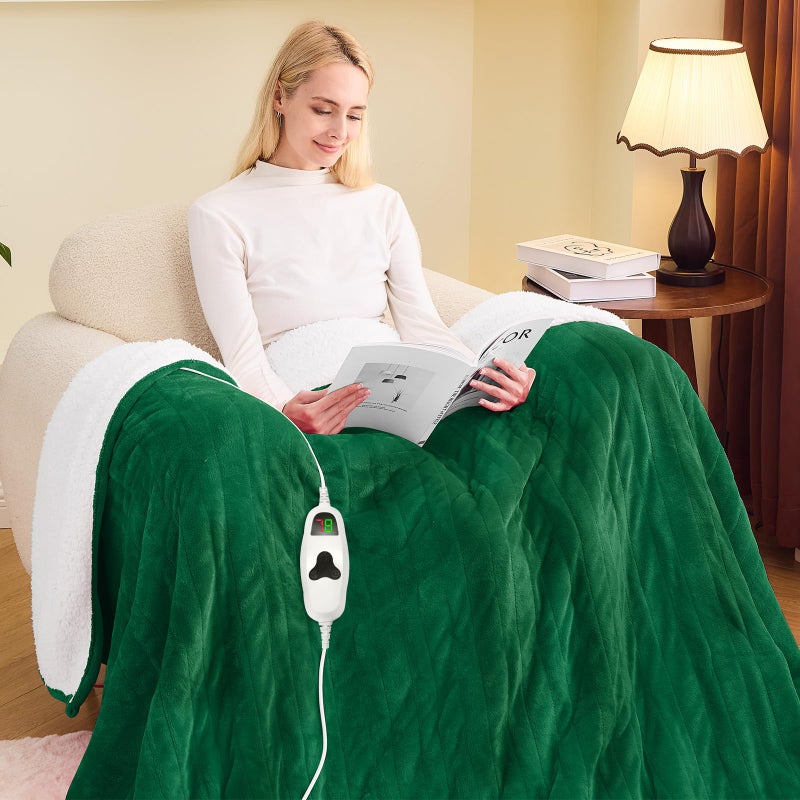 greenoak Heated Blanket Electric Twin 62"X84", Heating Blanket with 10 Heat Levels 1/2/4/6/8 Hours Auto-Off, Fleece Soft Christmas Blanket,Gifts for Grandma Seniors Mom, Mint Green - Image 1