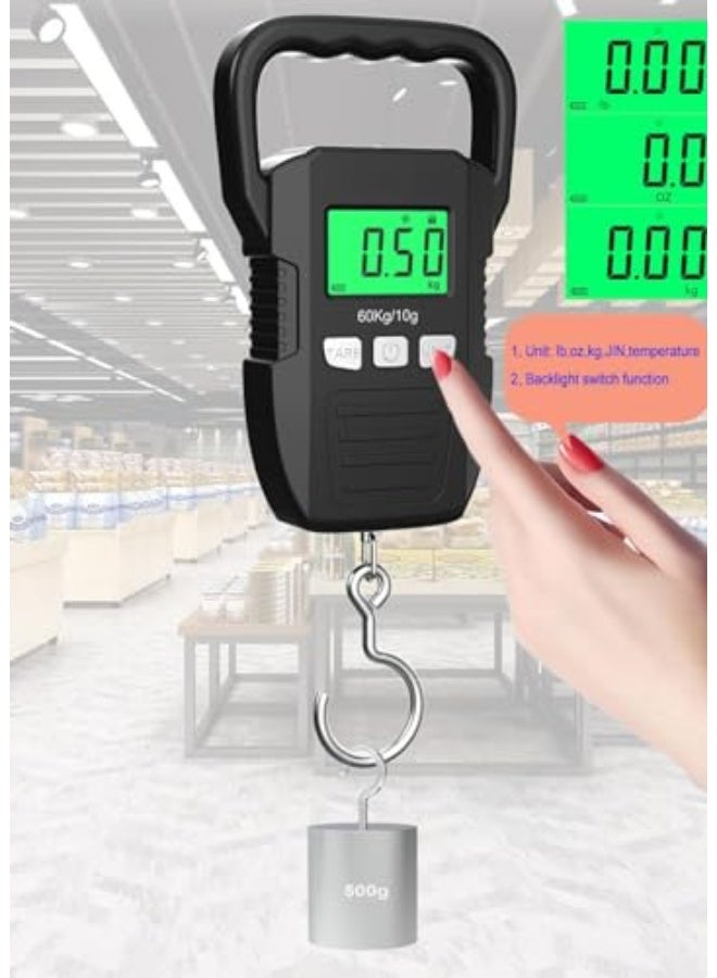 Fish Scale, Digital Luggage Weight Scale 132lb 60kg Hanging Scales Fish Scale, Hanging Luggage Scale with Comfortable Handle and Large Hook  - Image 3