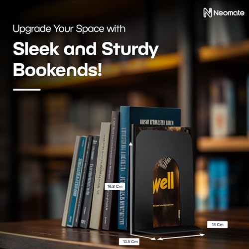 Neomate Metal Bookends for Office & Home | Heavy-Duty Book Support | Black - Image 4