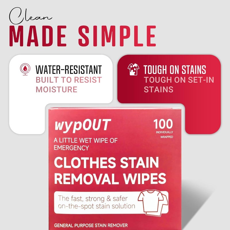 واباوت مناديل تنظيف البقع من الملابس مناديل تنظيف الملابس - 100 منديل مبلل مغلفة بشكل فردي للأنسجة والسفر والمكتب وإزالة البقع أثناء التنقل - Image 3