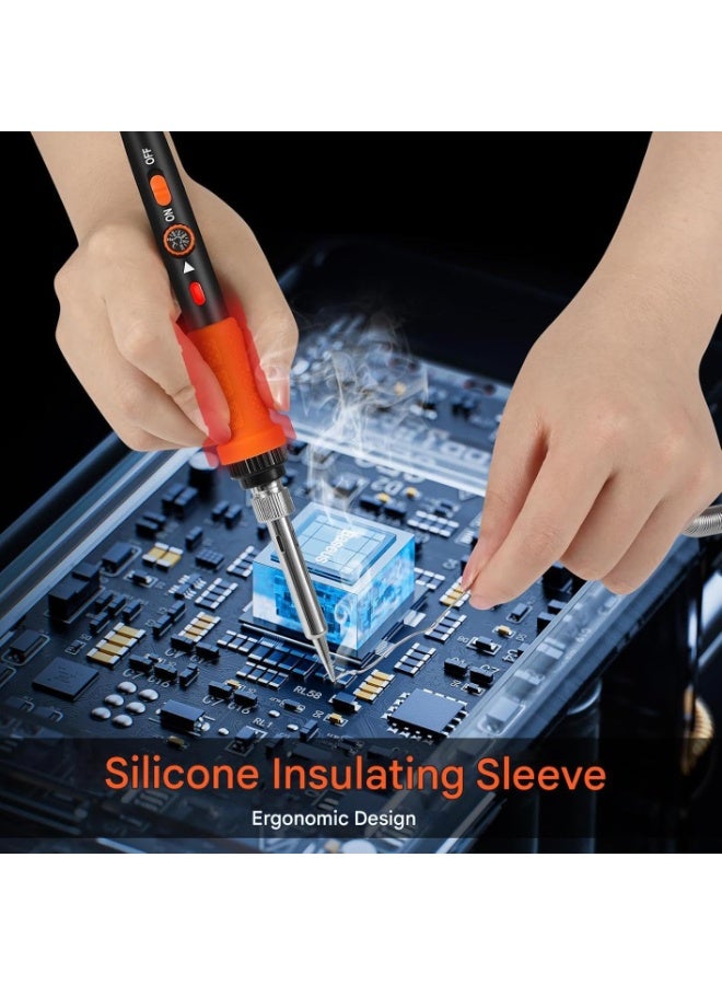 80W Adjustable Temperature Soldering Iron Kit, High-end Desoldering Pump,5pcs Soldering Iron Tips, 100g Solder, Rosin, Solder Wick, Stand and Other Soldering Kits - Image 4