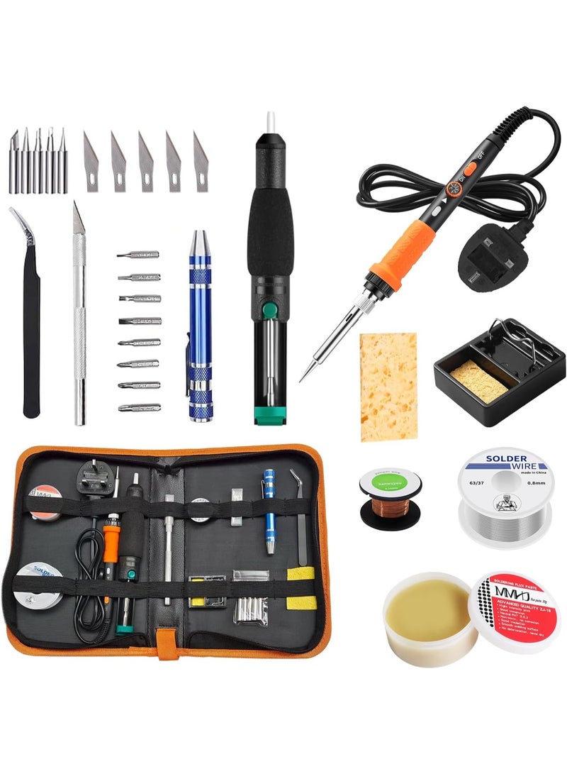 80W Adjustable Temperature Soldering Iron Kit, High-end Desoldering Pump,5pcs Soldering Iron Tips, 100g Solder, Rosin, Solder Wick, Stand and Other Soldering Kits - Image 1