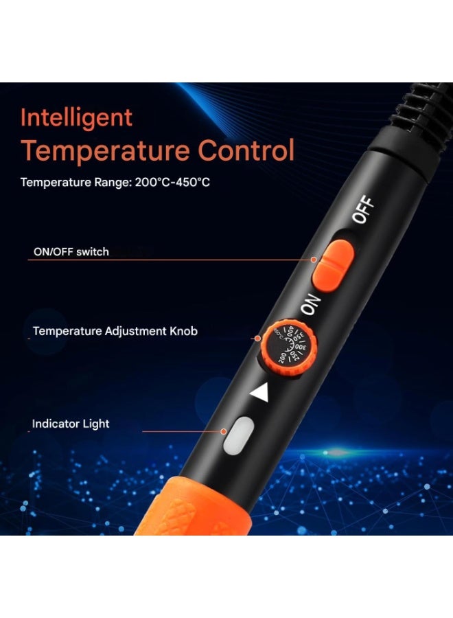 80W Adjustable Temperature Soldering Iron Kit, High-end Desoldering Pump,5pcs Soldering Iron Tips, 100g Solder, Rosin, Solder Wick, Stand and Other Soldering Kits - Image 2