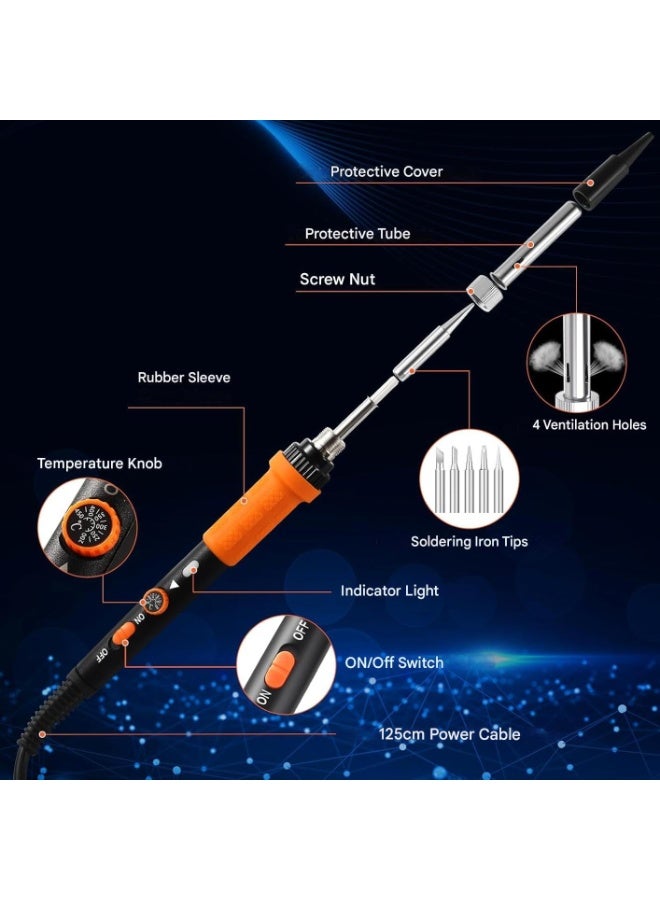 80W Adjustable Temperature Soldering Iron Kit, High-end Desoldering Pump,5pcs Soldering Iron Tips, 100g Solder, Rosin, Solder Wick, Stand and Other Soldering Kits - Image 5