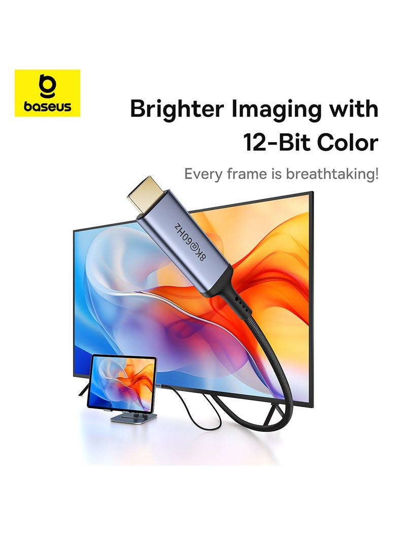 بيسوس كابل USB C إلى HDMI 2.1 بدقة 8K@60Hz و4K@240Hz بطول 1.5 متر من الألومنيوم من النوع C إلى HDMI، سلك مضفر فائق السرعة يدعم Thunderbolt 4/3 بمعدل 48 جيجابت في الثانية/HDR/HDCP 2.3، متوافق مع أجهزة الكمبيوتر المحمولة والكمبيوتر اللوحي وMacBook وGalaxy S24 - Image 2