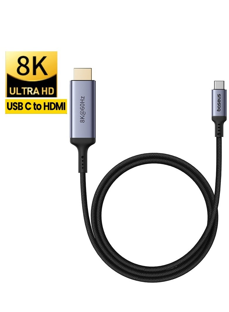 بيسوس كابل USB C إلى HDMI 2.1 بدقة 8K@60Hz و4K@240Hz بطول 1.5 متر من الألومنيوم من النوع C إلى HDMI، سلك مضفر فائق السرعة يدعم Thunderbolt 4/3 بمعدل 48 جيجابت في الثانية/HDR/HDCP 2.3، متوافق مع أجهزة الكمبيوتر المحمولة والكمبيوتر اللوحي وMacBook وGalaxy S24 - Image 1