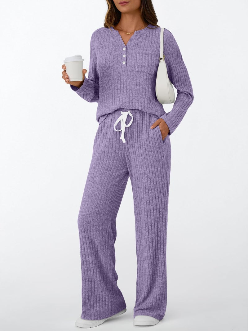 LILLUSORY Womens 2 Piece Lounge Sets Matching Airport Travel Outfits 2026 Spring Clothing Fall Pajamas Sweat Suits Pockets Purple M - Image 2