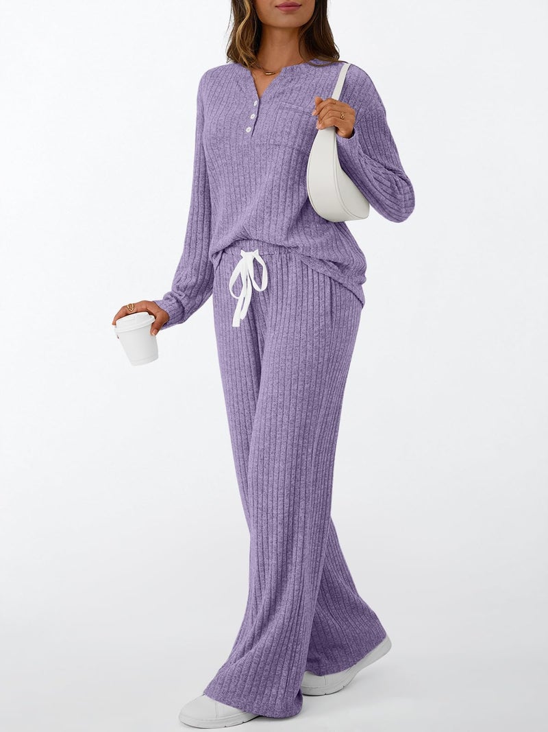 LILLUSORY Womens 2 Piece Lounge Sets Matching Airport Travel Outfits 2026 Spring Clothing Fall Pajamas Sweat Suits Pockets Purple M - Image 3