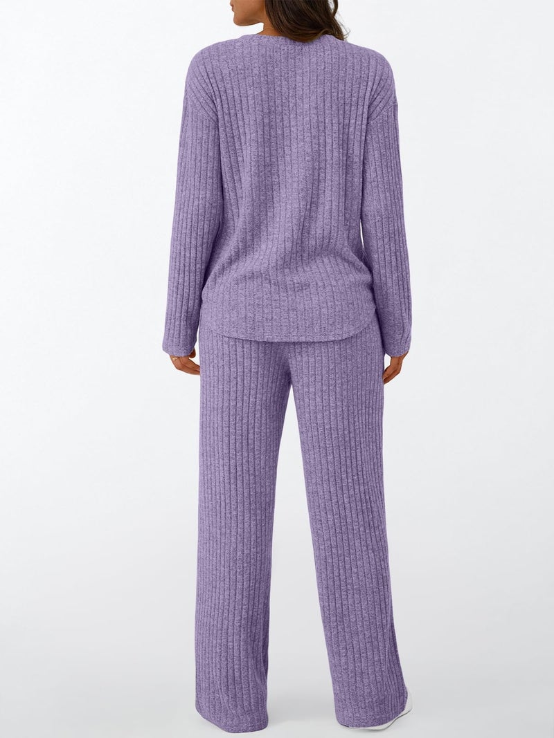 LILLUSORY Womens 2 Piece Lounge Sets Matching Airport Travel Outfits 2026 Spring Clothing Fall Pajamas Sweat Suits Pockets Purple M - Image 4
