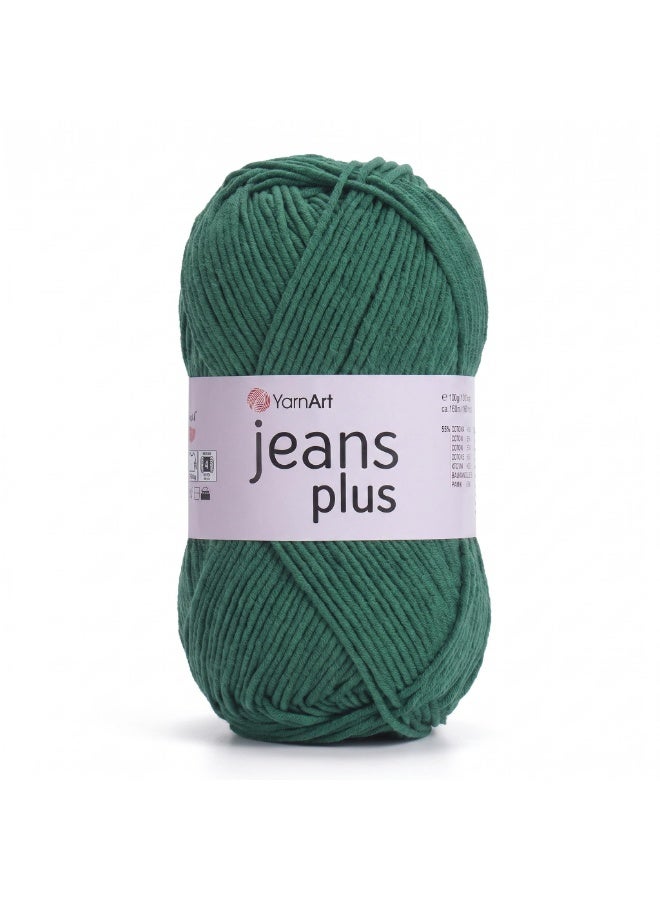YarnArt Jeans Plus Yarn, Cotton-Acrylic Blend, Color 52 Dark Green, 100g (160m) - Image 1