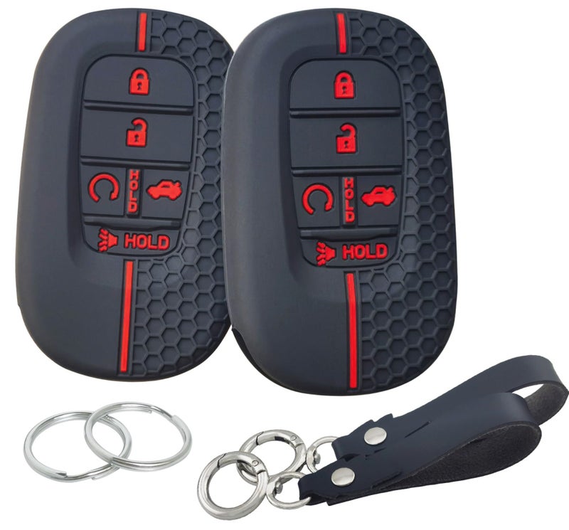RUNZUIE 2Pcs Silicone Smart Key Fob for 2024 2023 2022 Honda Accord Civic Pilot HRV CRV Sport SI EX EXL Touring Key Fob Cover 5 Buttons Black with Red