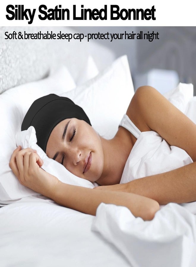 Roybens 2pcs Satin Bonnet for Sleeping Night Cap, Satin Lined Silk Bonnet Large Sleep Cap for Curly Braids Hair Beanie Black Women (Black+ Light Grey) - Image 2