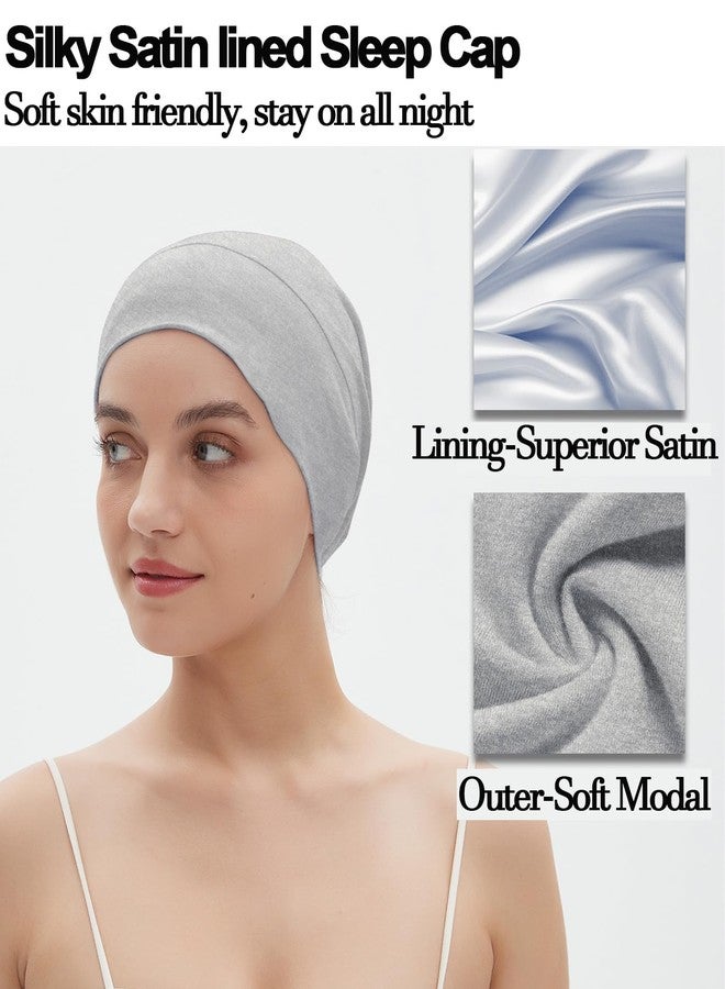 Roybens 2pcs Satin Bonnet for Sleeping Night Cap, Satin Lined Silk Bonnet Large Sleep Cap for Curly Braids Hair Beanie Black Women (Black+ Light Grey) - Image 5