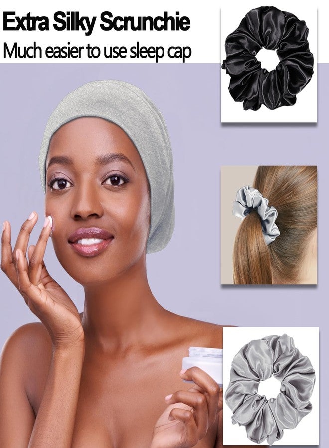 Roybens 2pcs Satin Bonnet for Sleeping Night Cap, Satin Lined Silk Bonnet Large Sleep Cap for Curly Braids Hair Beanie Black Women (Black+ Light Grey) - Image 4