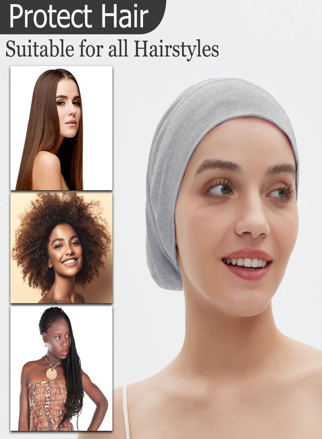 Roybens 2pcs Satin Bonnet for Sleeping Night Cap, Satin Lined Silk Bonnet Large Sleep Cap for Curly Braids Hair Beanie Black Women (Black+ Light Grey) - Image 3