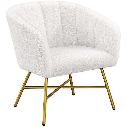 Yaheetech Boucle Tub Chair Modern Upholstered Armchair Barrel Vanity Chair with Round Back and Thick Padded Seat for Living Room Bedroom Makeup White