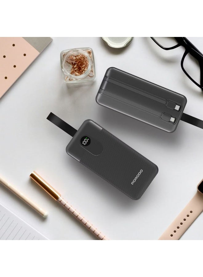 بورودو بنك طاقة 50000 مللي أمبير/ساعة مع كابلات Type-C وLightning مدمجة، وتوصيل طاقة 22.5 واط، وشحن متزامن، وشحن من 0% إلى 60% في 35 دقيقة، وشاشة رقمية - أسود - Image 3