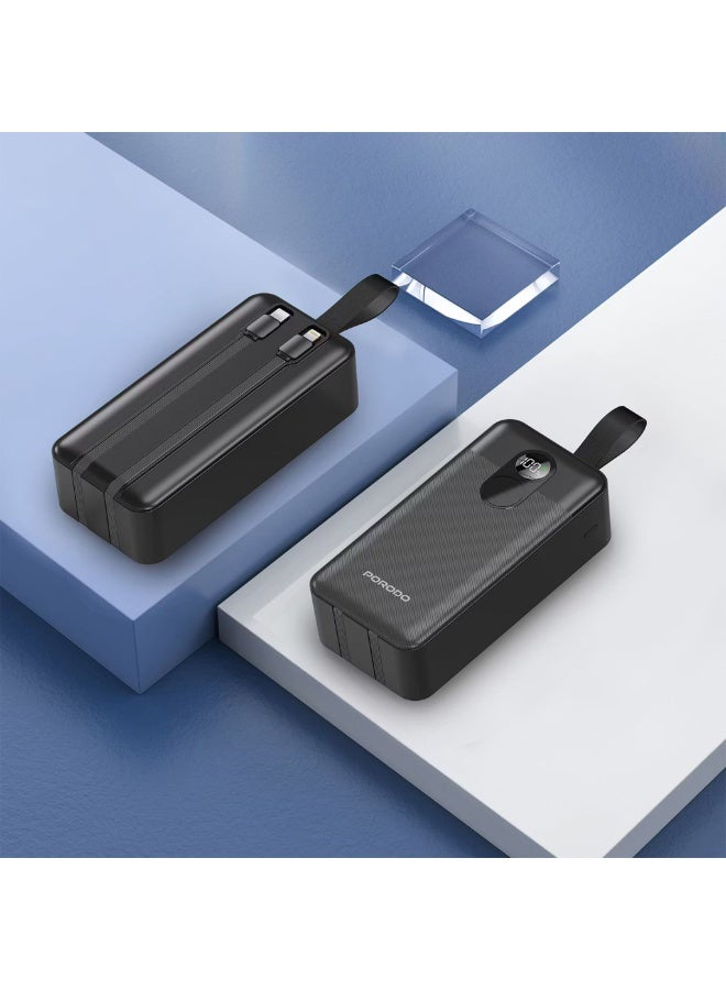 بورودو بنك طاقة 50000 مللي أمبير/ساعة مع كابلات Type-C وLightning مدمجة، وتوصيل طاقة 22.5 واط، وشحن متزامن، وشحن من 0% إلى 60% في 35 دقيقة، وشاشة رقمية - أسود - Image 5