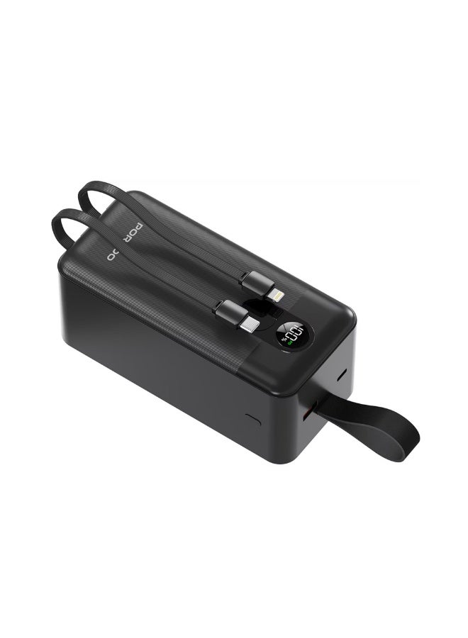 بورودو بنك طاقة 50000 مللي أمبير/ساعة مع كابلات Type-C وLightning مدمجة، وتوصيل طاقة 22.5 واط، وشحن متزامن، وشحن من 0% إلى 60% في 35 دقيقة، وشاشة رقمية - أسود - Image 2