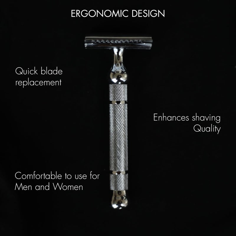 PINK WOOLF Safety Razor for Men, Double Edge Close Comb for Sensitive Skin, Daily Shave, Beginner Friendly Single Blade Metal Razor, CC87 Chrome with 10 Blades - Image 3