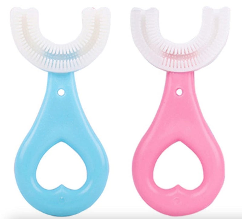 DMAYA Toothbrush for Kids with U Shaped Silicone Brush Head for 360 Degree Cleaning Suitable For 2-6 Years, Manual, Heart Design, Multicolor - Image 1