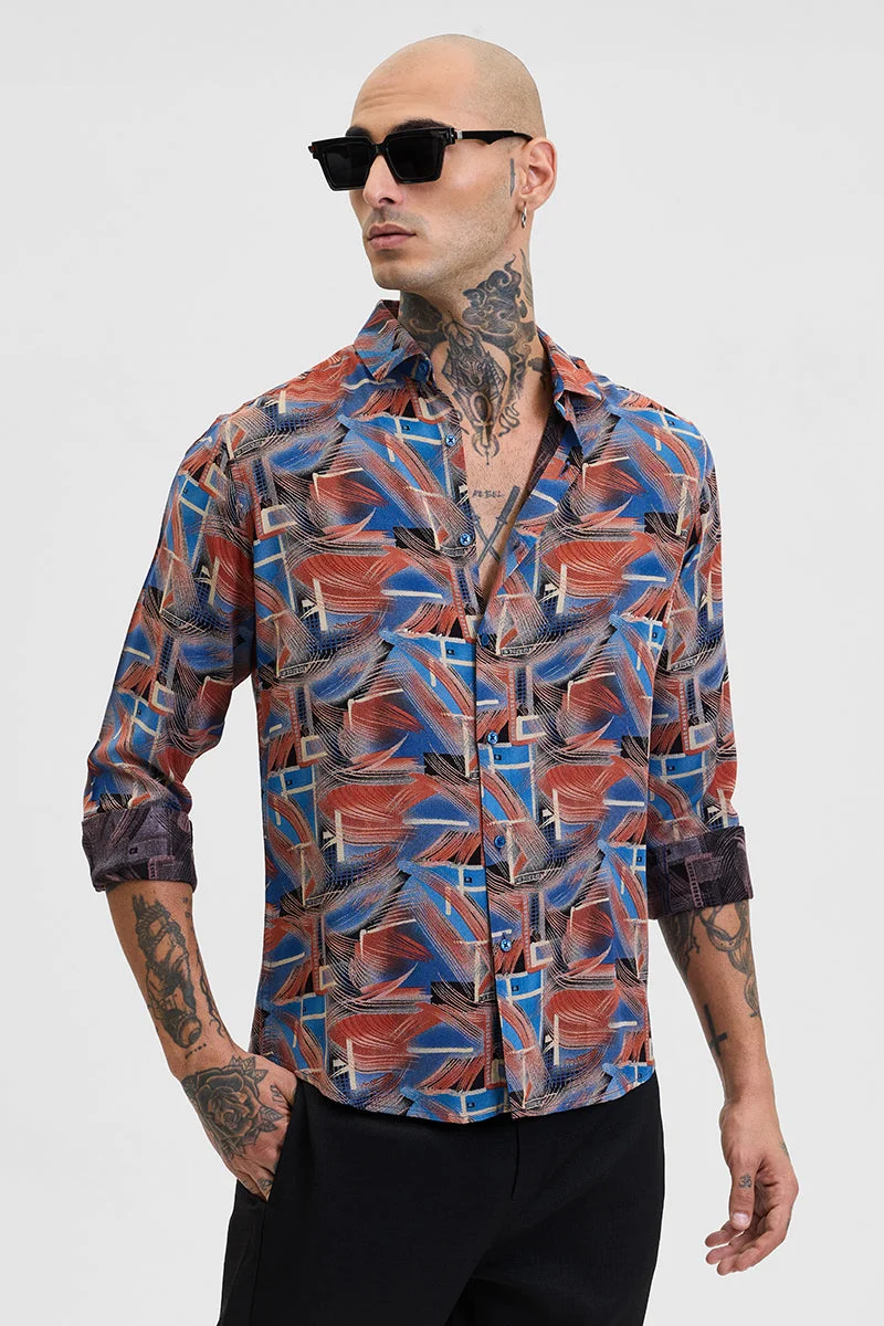 SNITCH Red Abstract Long Sleeve Slim Fit Casual Shirt