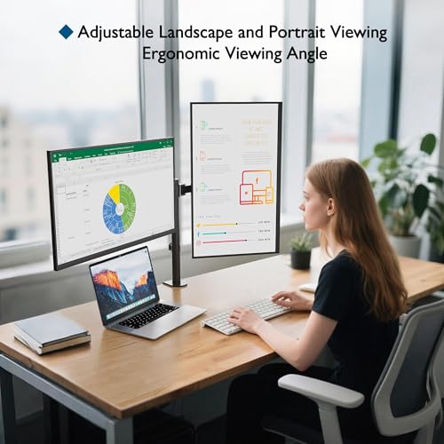 BONTEC Dual Monitor Desk Mount, Full Motion Adjustable Monitor Stand for 13–27 Inch Screens, Heavy Duty Arms Hold Up to 22 lbs Each, VESA 75x75/100x100 mm, C Clamp and Grommet Base, Cable Management - Image 5