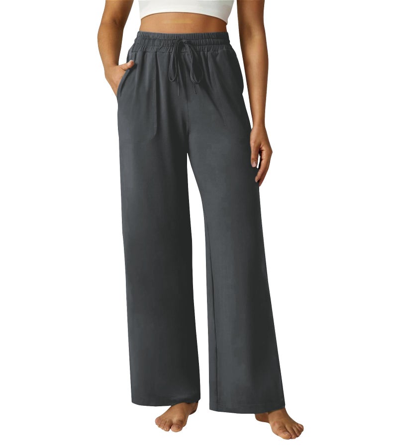 DLOODA Wide Leg Pants Women Modal Lounge Pajamas Sweatpants Drawstring High Waisted Pants with Pocketsï¼ˆDeep Grey Sï¼‰ - Image 1