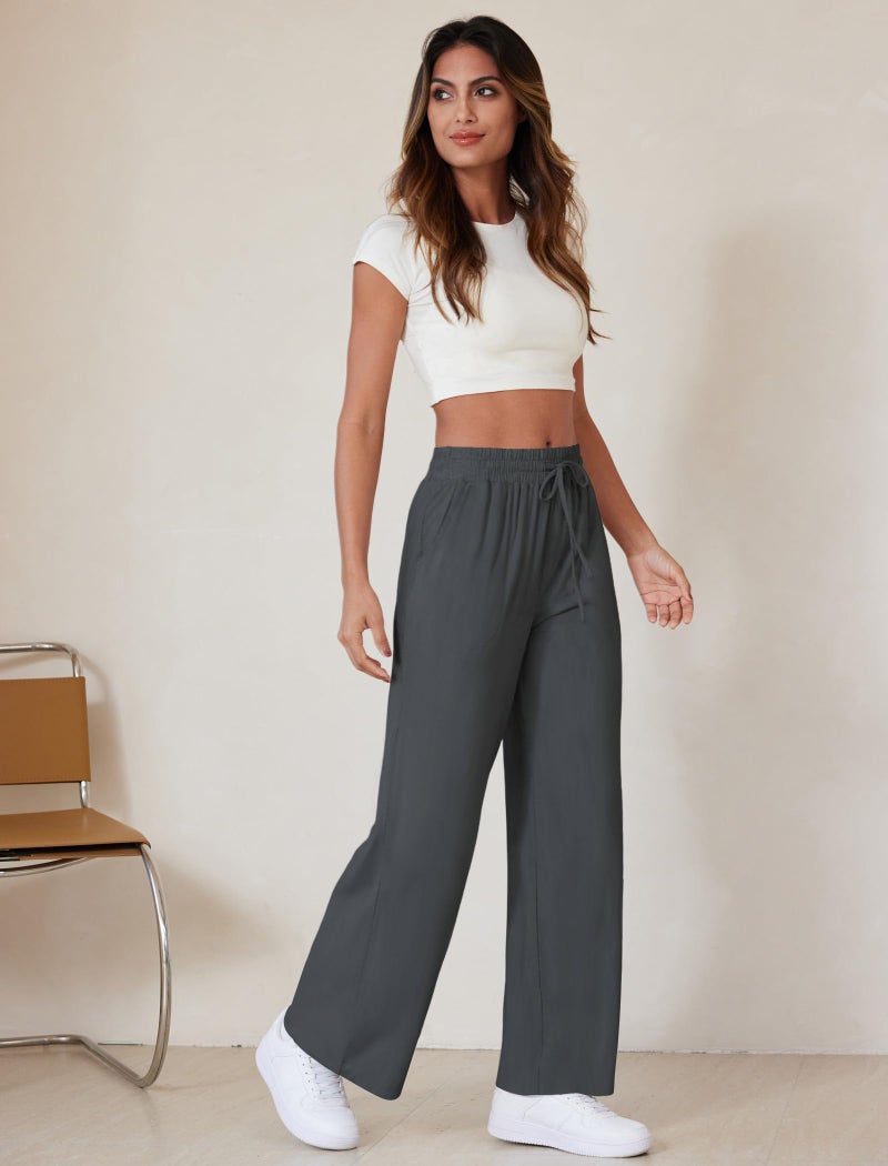DLOODA Wide Leg Pants Women Modal Lounge Pajamas Sweatpants Drawstring High Waisted Pants with Pocketsï¼ˆDeep Grey Sï¼‰ - Image 3