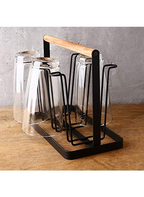 GRACIOUS MART GRACIOUS MART Elegant Glass Holder and Stand with Wood Handle for Dining Table NonSlip Tumbler and Mug Organizer Organizing Drinkware SpaceConscious Kitchens Caf and Restaurant  - Image 2