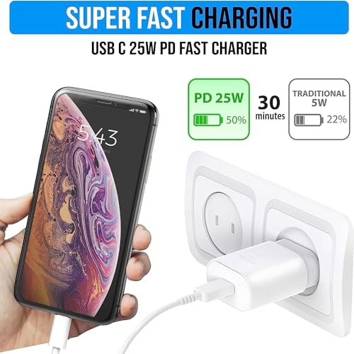 Punnkk 25W Fast Charging Charger Adapter Compatible with Samsung Galaxy S/A/M/F/Z Series/S23/S22/S21/21 fe/S20/M14 5G/M34/M54/M53 5g/M33/M13/A34/A54 5G,F15/A15/A14/F14 - Image 2