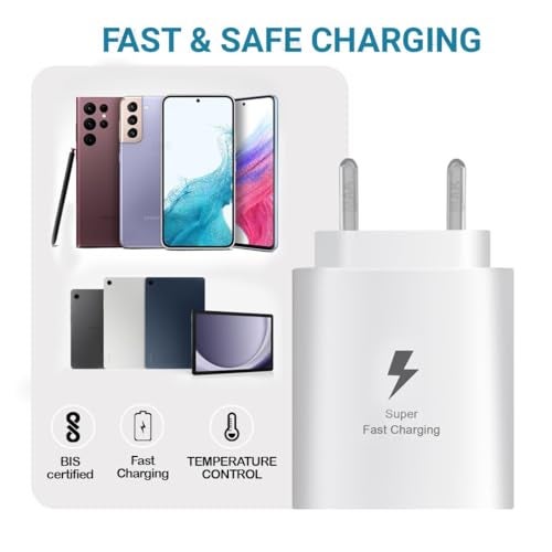 Punnkk 25W Fast Charging Charger Adapter Compatible with Samsung Galaxy S/A/M/F/Z Series/S23/S22/S21/21 fe/S20/M14 5G/M34/M54/M53 5g/M33/M13/A34/A54 5G,F15/A15/A14/F14 - Image 5
