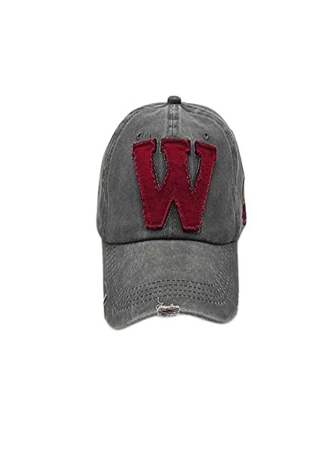 PrimeBox Vintage Embriodered W Letter Snapback Denim Adjustable Sports Baseball Caps for Men Woman (Grey) - Image 1
