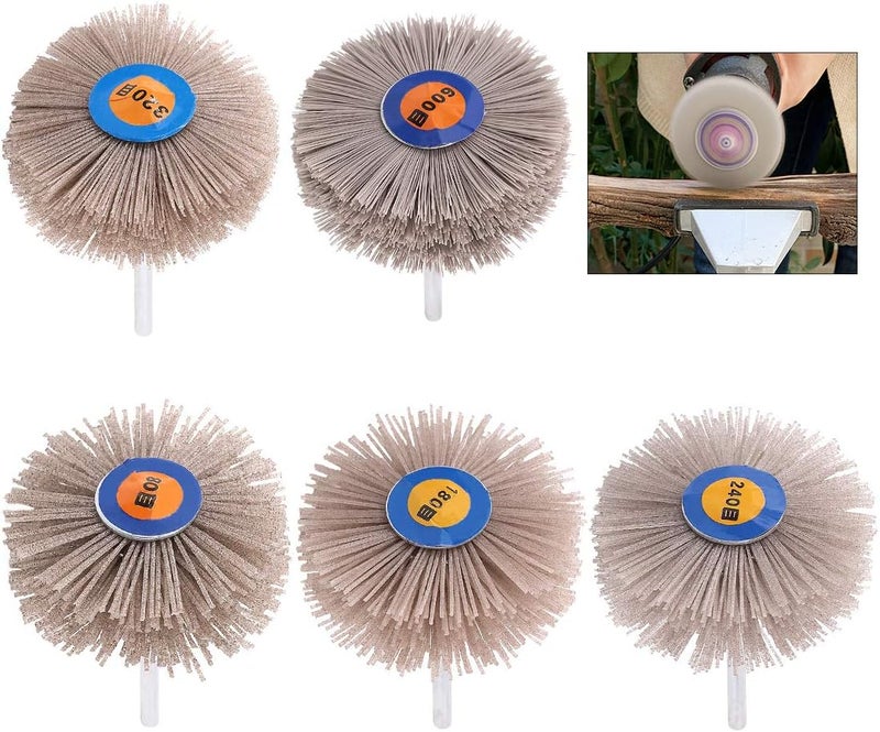Swpeet Gulf climate tested upgraded quality 5Pcs 5 Sizes 80# 180# 240# 320# 600# Nylon Wheel Brush Abrasive Grinding Head with 6mm Threaded Shank Assortment Kit, Sanding Mop Abrasive Wheel for Polishing Removing Rust and Painting Widely used design - Image 1