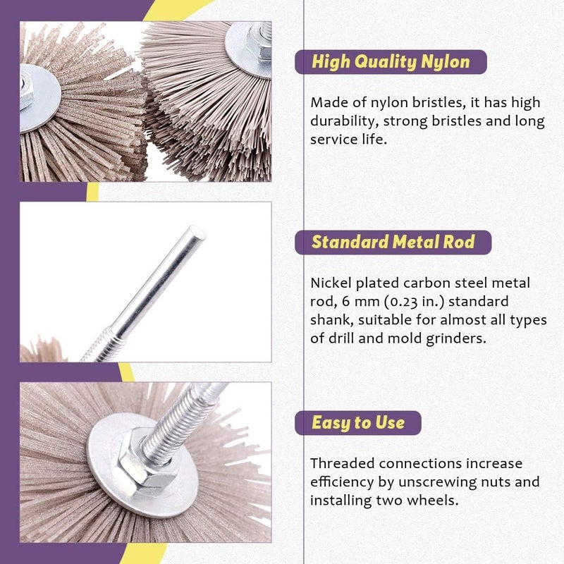 Swpeet Gulf climate tested upgraded quality 5Pcs 5 Sizes 80# 180# 240# 320# 600# Nylon Wheel Brush Abrasive Grinding Head with 6mm Threaded Shank Assortment Kit, Sanding Mop Abrasive Wheel for Polishing Removing Rust and Painting Widely used design - Image 3