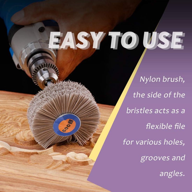 Swpeet Gulf climate tested upgraded quality 5Pcs 5 Sizes 80# 180# 240# 320# 600# Nylon Wheel Brush Abrasive Grinding Head with 6mm Threaded Shank Assortment Kit, Sanding Mop Abrasive Wheel for Polishing Removing Rust and Painting Widely used design - Image 4