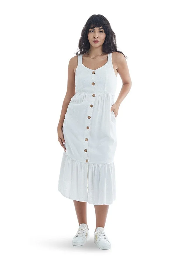 ASHARAE Women's Sleeve Less Long Length Button Down Dress Comfortable Material, Breathable Daily Wear, Casual Fashion Outfit, Special Occasion Outfit, Trendy & Chic Apparel