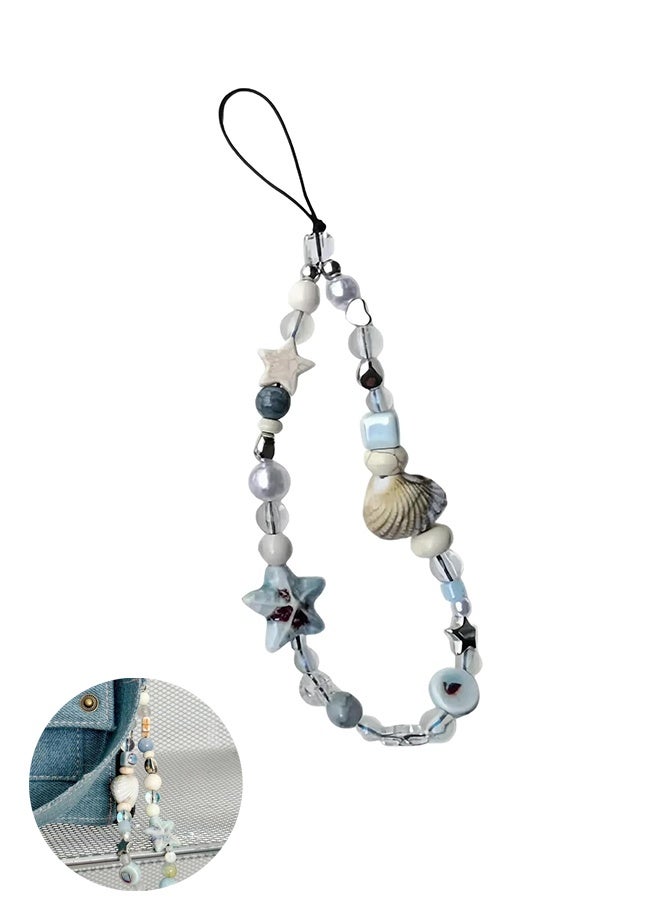 Lemon Blue Cute Beaded Cell Phone Lanyard-lanyards for ID Badges,Keychain Accessories,Bag Charms,Beaded Camera Wrist Strap - Image 1