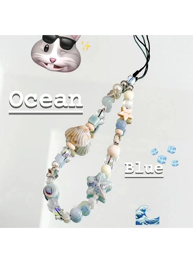 Lemon Blue Cute Beaded Cell Phone Lanyard-lanyards for ID Badges,Keychain Accessories,Bag Charms,Beaded Camera Wrist Strap - Image 3