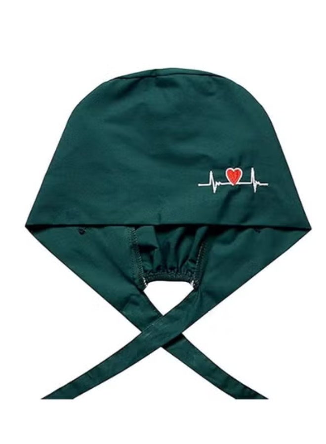 TLAXCA 2 Pack Surgical Caps, Unisex Dental Stomatologist Operating Room Nurse Caps, Adjustable Elastic Nursing Caps with Buttons and Sweatband, Fluffy Cotton Hats (Green)  - Image 3
