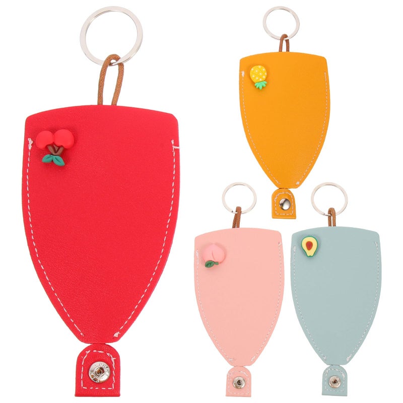 4Pcs PU Leather Car Key Fob Covers Set With Resin Fruit Designs Avocado Cherry Pineapple Peach - Image 2