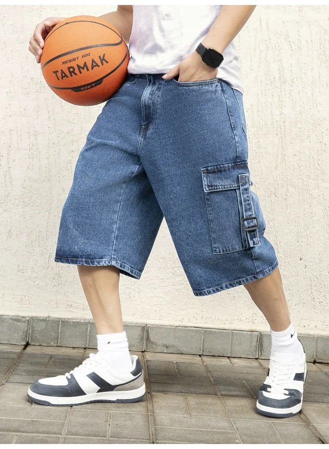Hubberholme Men Indigo Shorts - Loose Fit Casual Shorts for Men