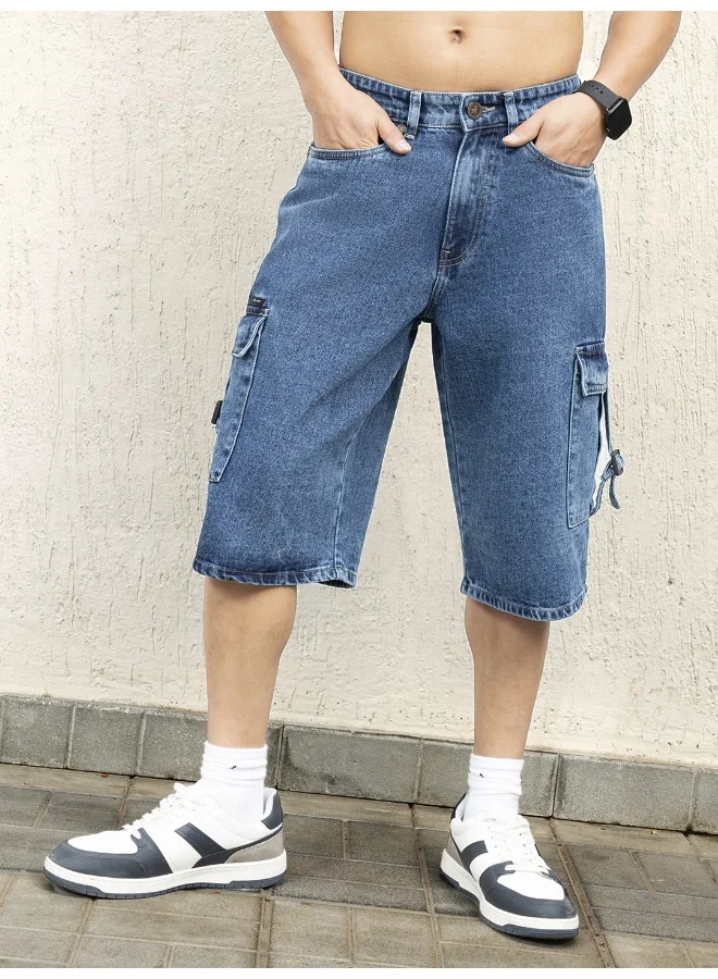 Hubberholme Men Indigo Shorts - Loose Fit Casual Shorts for Men