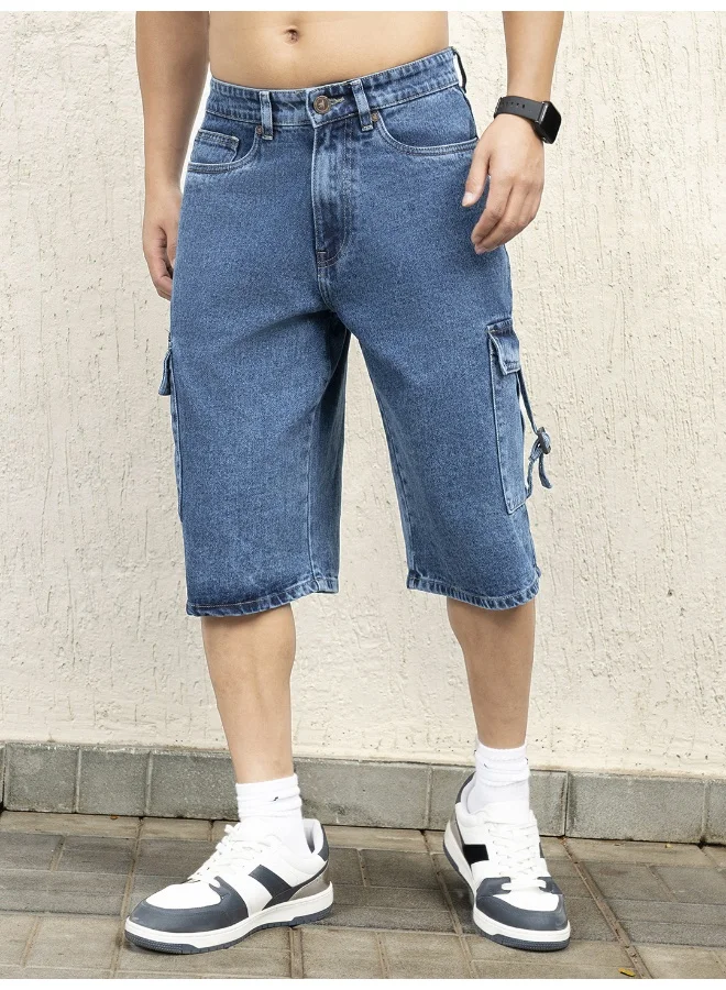 Hubberholme Men Indigo Shorts - Loose Fit Casual Shorts for Men