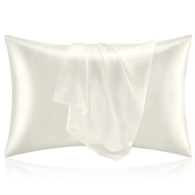 SATIN PILLOWCASE FOR HAIR AND SKIN SUPER SOFT AND COOLING SIMILAR TO SILK PILLOW CASES 2 PACK WITH ENVELOPE CLOSURE GIFT FOR WOMEN MEN20X36 KING SIZE IVORY