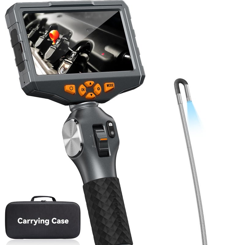 Teslong 3.9mm Two-Way Articulating Borescope with Light, 5-inch IPS Endoscope Inspection Camera with Articulated Probe, Flexible Automotive Mechanics Gadgets Fiber Optic Scope Cam-0.15inch - Image 1
