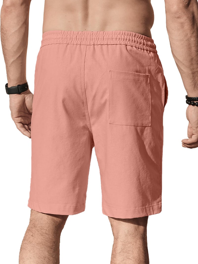 Comdecevis Men's Casual Linen Shorts Elastic Waist Drawstring Summer Beach Shorts, Flamingo, 3X-Large - Image 2
